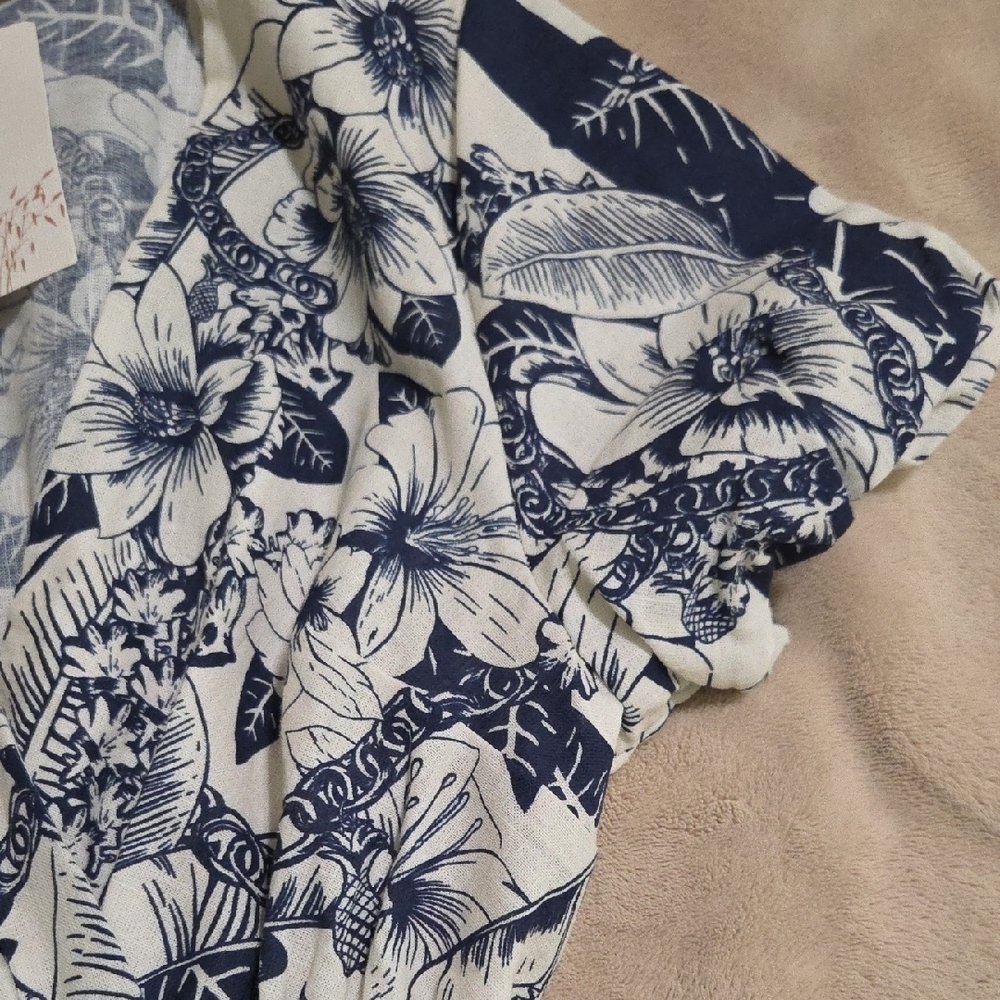 NWT Spighe Di Lino Large Navy Floral Lightweight Midi Dress With Pockets - Picture 8 of 10